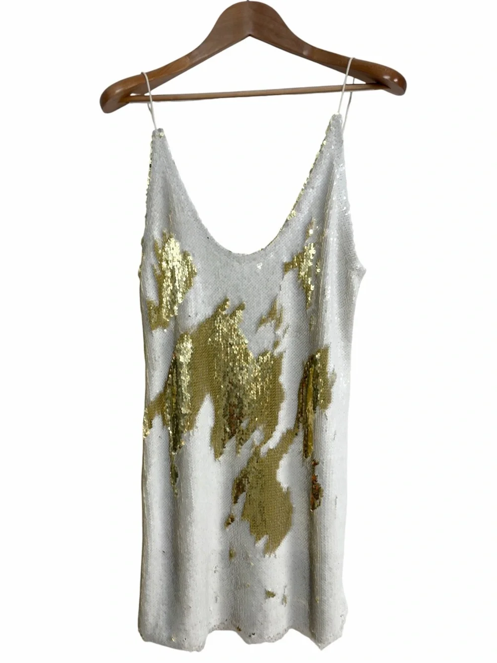 Free People Seeing Double Sequin Slip Mini Dress White Gold Party Medium Sparkle